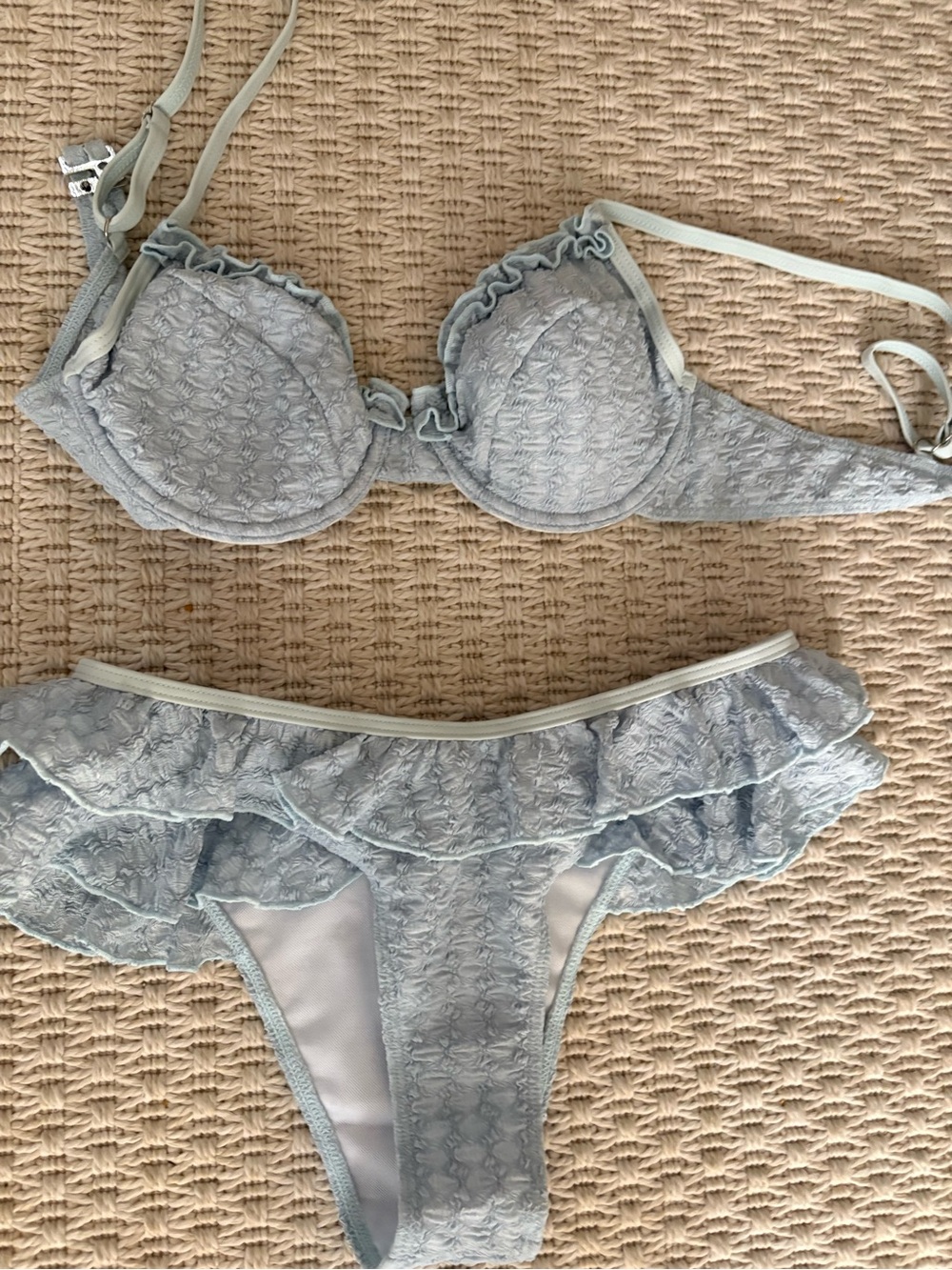 Light Blue Ruffled Lace Bikini Set